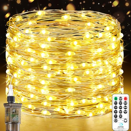 23M 200 LED Luces de Hadas con Enchufe, Guirnalda Luces Interior con Temporizador, Impermeable Luces de Navidad para Interior Exteriores Arbol de Navidad, Fiestas, Jardín, Bodas, Blanco Cálido