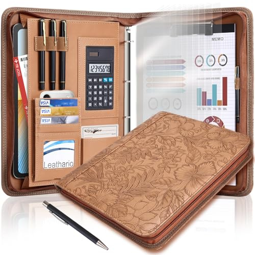 Leathario Portfolio A4 Porte-documents, Organiseur de Conférence, Carnet d'écriture - Dossier de présentation professionnel Noir Profond