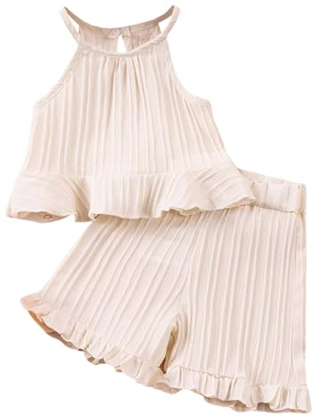 Niñas Conjuntos de Ropa Verano,Traje casa Dos Piezas Verano Conjunto Chaleco Camiseta y Pantalones Cortos Moda Festiva bebé niña Informal 2 Primavera#Z