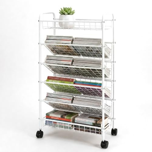 GREENSAPPIRE 6-Tier Mobile Bookshelf with Wheels – Rotating Multi-Functional Bookcase for Home, Bedroom, Study, Office, Classroom, Dorm Slim Metal Storage Cart for Books, Files, Magazines, Stationery