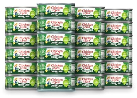 Chicken of the Sea Wild Caught Chunk Light Tuna, 5 Ounce Cans, 24-Count – High Protein 100% Classic Chunk Tuna in Water – Delicious, Easy, Nutritious Ready to Eat Meals, 25% Less Sodium