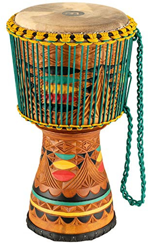 Artisan Tongo Carved Djembe Hand Drum Circle Instrument, Mahogany — NOT MADE IN CHINA — African Mali Weave Ropes and Goat Skin Head, 2-YEAR WARRANTY