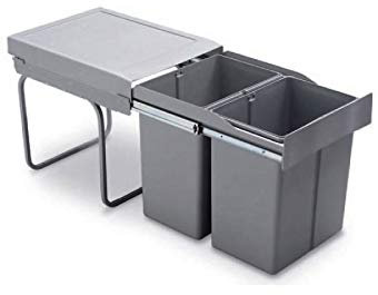 Poubelle de cuisine coulissante - 2 bacs - 42 l - Amortisseur : Sans - Contenance : 42 L - Décor : Gris - Hauteur : 400 mm - Largeur : 343 mm - Matériau : Métal/PP - Nombre de seaux : 2 - Pour cais