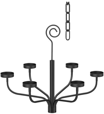 smtyle Black Outdoor Chandelier for Gazebo Set of 6 Tealight Candle Metal Wall Sconce for Hanging Decoration