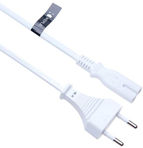 Cavo di Alimentazione Elettrica 2 Pin C7 Fig8 Compatibile con Samsung, Toshiba, Panasonic, JVC, Phillips, LG, Sharp, Sony, TV Stampante Fig 8 Euro Figure 8 Connettore Bianca (2 Metri)