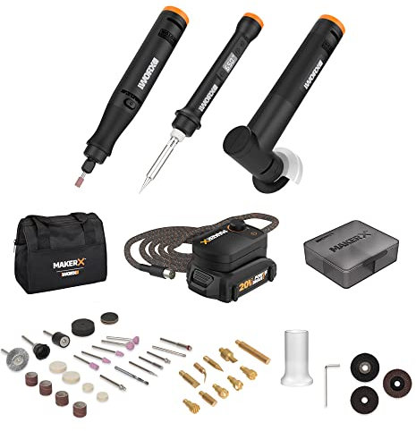 WORX WX991L 20V MAKERX Combo Kit - Rotary Tool + Angle Grinder + Wood/Metal Crafting Tool