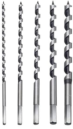 Auger Bit, Extra Long Wood Drill Bit Hex Drill Bits Set 6mm/8mm/10mm/12mm/14mm *230mm in Spiral Stainless Steel for Wood, Block Brick Tile and Plastic (5PCS)