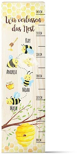 GRAVURZEILE Messlatte als Abschiedsgeschenk Erzieherin & Tagesmutter mit Namen der Kinder aus Holz - Skala misst 80-140 cm - Größe 20 x 70 x 2 cm Farbe Messlatte Bienen