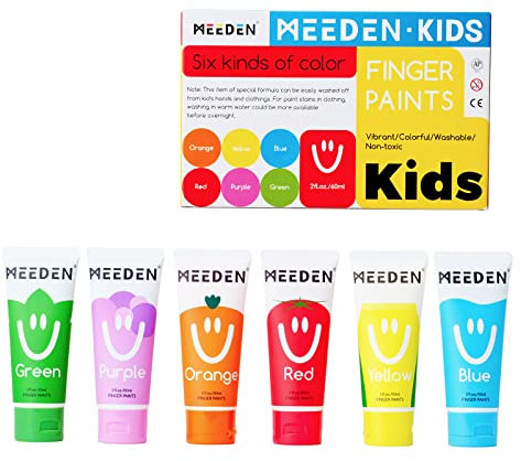 MEEDEN Fingerfarben Kinder Ungiftig 60ml x 6 Farben Set für Kinder 3+ Alter Waschbare Farbe Kunst Malerei Zubehör Indoor Aktivität DIY Malerei Geburtstagsgeschenke