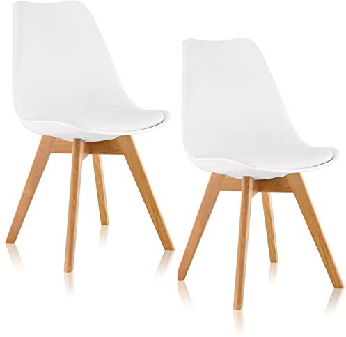 Deuline Esszimmerstühle 28mm stärke Massivholzbeine SGS geprüft Polsterstuhl Esszimmer Stuhl Oslo 2er-Set Weiss 521248