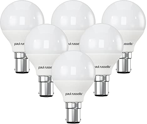 paul russells Bola de golf LED – Pequeñas bombillas regulables de ajuste de bayoneta, 5.5 W B15D G45, atenuador SBC luces de techo de ahorro de energía, paquete de 6