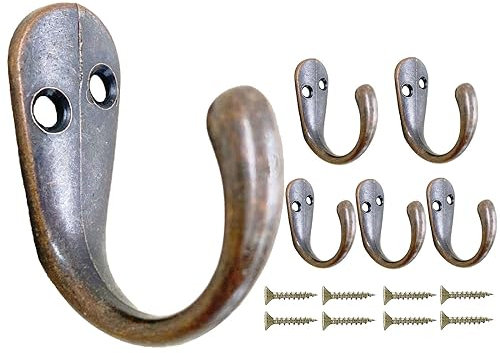 Mokife 6 Pezzi Ganci Appendiabiti Singoli Vintage, Resistenti Gancio Attaccapanni Multifunzione per Vestiti Vestaglia Asciugamano Cappello Chiave, Rame