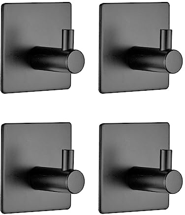 Ibergrif MK34251B, Ganchos Acero, Soporte de Pared para Toallas de Baño, Colgador Cocina, Adhesivo 3M, 4 Piezas, Negro
