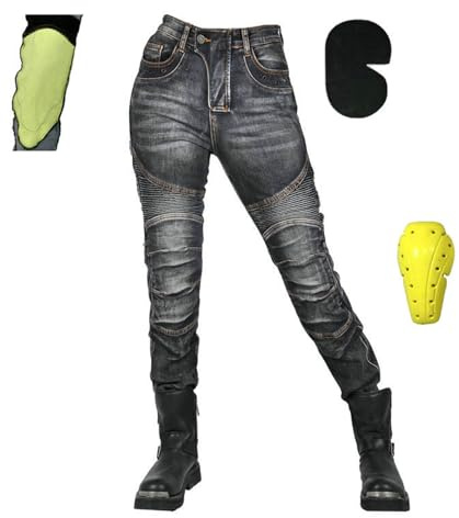 HOMDECR Jeans Da Moto Da Donna Pantaloni Da Motociclista In Denim Impermeabili Protezione Impermeabile Pantaloni Da Moto Da Ciclismo Jeans Da Motociclista Elasticizzati Con 4 Protezioni (Nero,XXS)