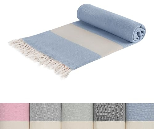 Edel Living Hammam Towel, Beach Towel, 100% Cotton, Compact and Lightweight, Ultra Absorbent and Quick Drying, Ideal as a Towel, Shower Towel, Sauna Towel, Bath Towel, Peshtemal, Blue 95 x 200 cm