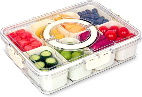 Sivaopa Snack-Box mit Fächern, Snackle-Box, unterteilte Snack-Schalen, Stretch-Frischhalte-Schalen, wiederverwendbare Obst-Aufbewahrungsbehälter für den Kühlschrank, Gobe-Spinnrad mit Deckel