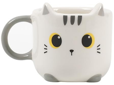 I-TOTAL® - Set di tazze da caffè in ceramica per espresso - SET 2 pezzi, 90 ml ciascuno - Perfette per gli amanti dell'espresso, per la casa o l'ufficio, 90 ml (WHITE CAT)