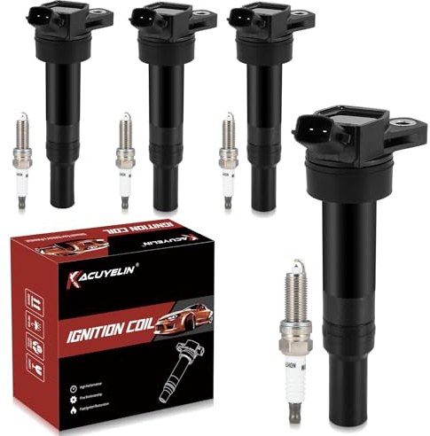 KacuYelin UF651 Ignition Coil Pack & Iridium Spark Plugs Compatible with Hyundai Elantra GT Coupe Tucson Kia Forte Soul 1.8L 2.0L L4 2011-2019 UF651 Coil Pack Sets of 4