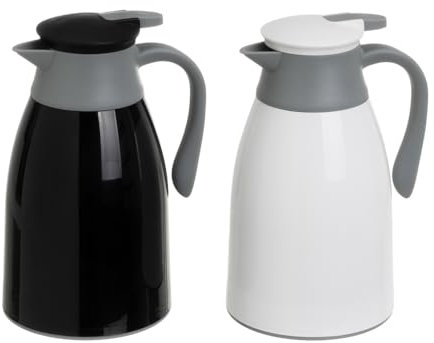Set de 2 jarras termo con asa gris y dosificador de plástico y vidrio de 1 litro en blanco y negro