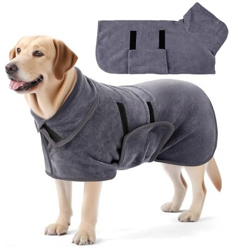 Esshogo Bademantel Hund Groß, Bademantel für Hunde, Hundebademantel, Mit Klettverschluss Schnell Trocknend Badetuch, Hundehandtuch Extra Saugfähig, Hundebademantel Mit Beinen, Hunde Zubehör
