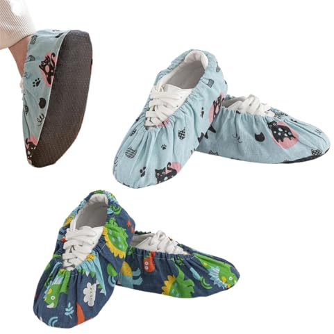 OUDQFCJ 2 Pares de Cubre Zapatos Reutilizables con Suela Antideslizante, Patucos de Tela de Franela para Hogares, Bibliotecas y Talleres Libres de Polvo