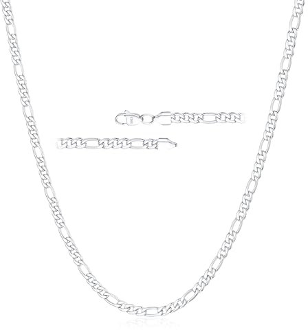 Esrael 925 Sterling Silber Kette für Herren 3mm Silberkette Herren Figaro Halskette Männer Silber Halskette Männer Jungen Schmuck Geschenke für ihn 20Zoll