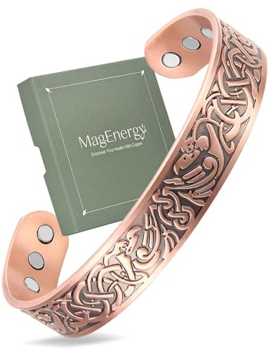 MagEnergy 99.9% Pure Copper Magnetic Bracelet, 6 Magnets Cuff Bangle