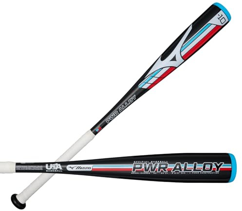 Mizuno Boys PWR Alloy - Big Barrel Youth USA Baseball Bat (-10), Black-Red, 27 Inches