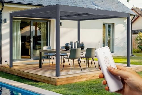 Cazeboo Pérgola bioclimática motorizada Santa 4x3m, Aluminio Gris