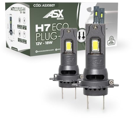 ASX Iluminación Bombillas Faro Delantero Off Road - ECO LIGHT PLUG IN 12V LED – 12V, Blanco 6000K, 1350 lúmenes, Plug & Play, CAN-BUS Compatible, Sin Deslumbramiento (H7)