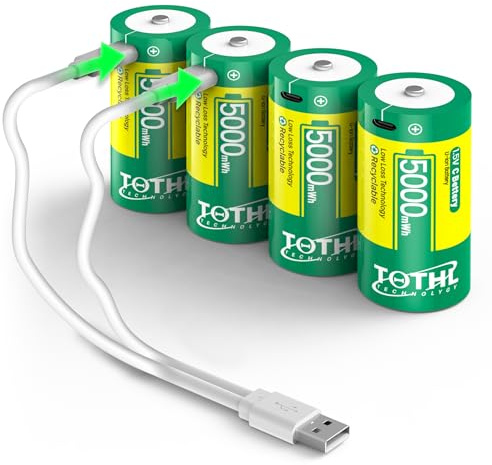 【4 Stück】 Aufladbare Baby C Akku USB 2 in 1 Lithium C Batterien Ladekabel, C Cell Li-ion Battries, LR14 1.5V C Size Cell Battery Replacement 5000mWh für Flutlicht Spielzeug