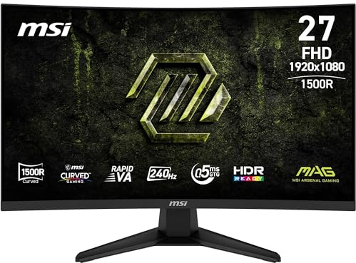 MSI mag 275CF X24 de 27 Monitor Gaming FHD 1500R, 1920 x 1080 Rapid VA, 240 Hz, 0,5 ms, Compatible con HDR, Eye-Care, HDMI 2.0b, DP 1.2a, sin Marco, inclinación Ajustable, Montaje Vesa, Negro