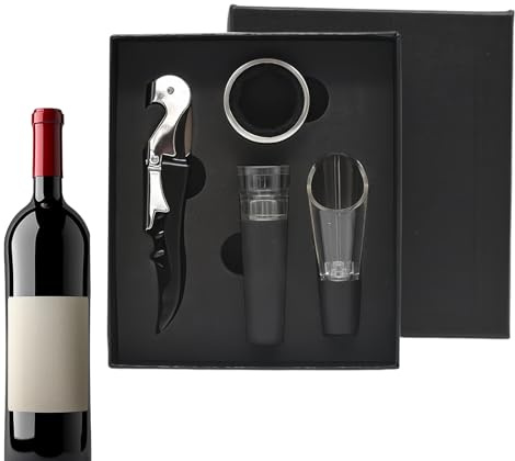 Ensemble d'ouverture du vin - tire-bouchon en acier inoxydable de 6 pouces | Kit d'ouvre-bouteille ABS - bouchon à vide, anneau de vin et dispositif de versement pour la cuisine, le bar, le restaurant