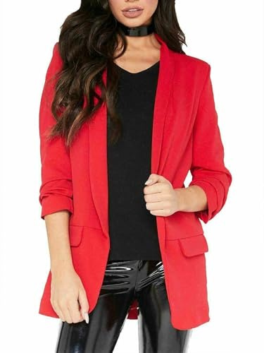 Crazy Girls Fashion New Ladies Frill Ruffle 3/4 Sleeve Duster Coat Women Jacket Blazer UK 8-26 (UK, Numeric, 20, 22, Plus, Regular, Red)