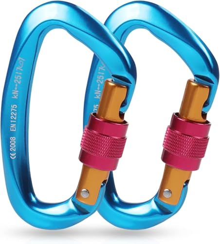Moschettoni per Arrampicata, 2 Pezzi Moschettone con Chiusura a Clip, 25 KN con Gancio a Vite per Arrampicata, Amache per Cani, Altalena, Pesca, Bottiglia d'Acqua, Portachiavi