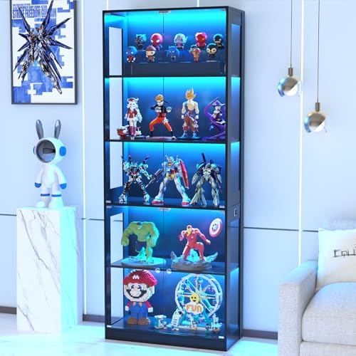 VOWNER 80'' Display Cabinet with Glass Door 5-Tier Display Case
