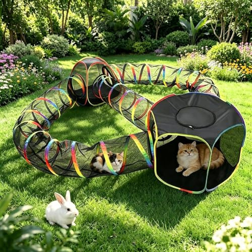 CypherX Outdoor Rainbow Cat Enclosure, 5 in 1 Portable Cat Tents for Outside Cage Free Outside Pet Enclosure Cat Tunnel Outdoor Playground for Indoor Cats and Small Animals