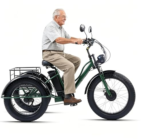 ZhouBSM Triciclo Eléctrico De 24 Pulgadas Y 7 Velocidades para Adultos, con Neumáticos Anchos, Batería De 48 V Y 18 Ah, 3 Modos De Conducción, para Hacer Ejercicio O IR De Compras. Green