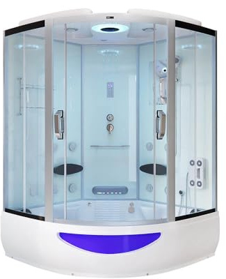 HOME DELUXE - doccia a vapore EXCLUSIVE - bianco, dimensioni: 150 x 150 x 220 cm - inclusa radio, doppia doccia e accessori completi I sauna a vapore, vasca da bagno, idromassaggio