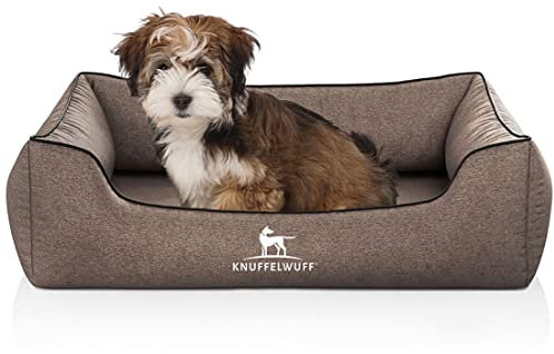 Knuffelwuff Orthopädisches Hundebett Amelie aus Velours mit Handwebcharakter M-L 85 x 63cm Braun - abnehmbarer Bezug - waschbar - für große, mittelgroße und kleine Hunde