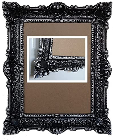 Lnxp ANTIK BAROCK BILDERRAHMEN in Schwarz/Silber Dualcolor 56x46cm RECHTECKIG REPRO Bilder für 30x40cm oder 40x30 cm BAROCKRAHMEN Bilder 50R