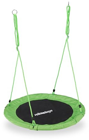 Relaxdays Columpio Jardín Nido de Altura Ajustable para Niños y Adultos, hasta 100 kg, Verde, ø 110 cm, Juventud Unisex