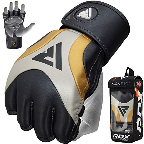 RDX MMA Gloves for Martial Arts Training | Kalix Skin Combat Leather Grappling Mitts | Good for Cage Fighting, Sparring, Kickboxing, Muay Thai & Punching Bag