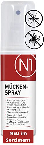 N1 Mückenspray 100 ml - Pflanzlicher Mückenschutz für Erwachsene & Kinder - effektive Mückenabwehr, hautverträglich, wasserfest & schweißresistent - Schutz gegen Mücken & Zecken mit Zitrusduft