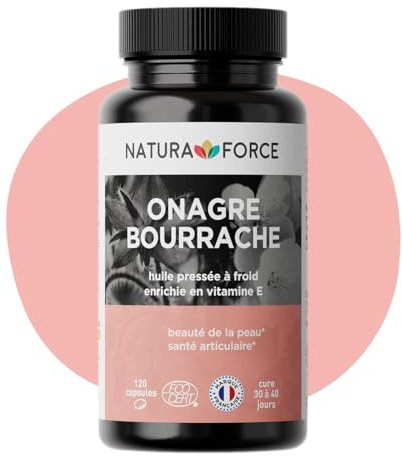 Onagre & Bourrache en Capsules - Huiles Extraites à Froid - Certifiées Biologiques - Riche en Acide Linoléique, Acide Oléique, Acide Gamma-Linolénique - 120 Capsules en Gélatine de Poisson