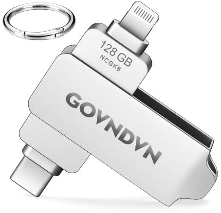 GOVNDVN Apple MFi-zertifizierter USB Stick für iPhone 16/15/14/13/12/11, 128GB iPhone Speicherstick Lightning USB C Sticks, iPhone Fotostick Backup Stick Flash Laufwerk für/iPad/Android/PC (128GB)