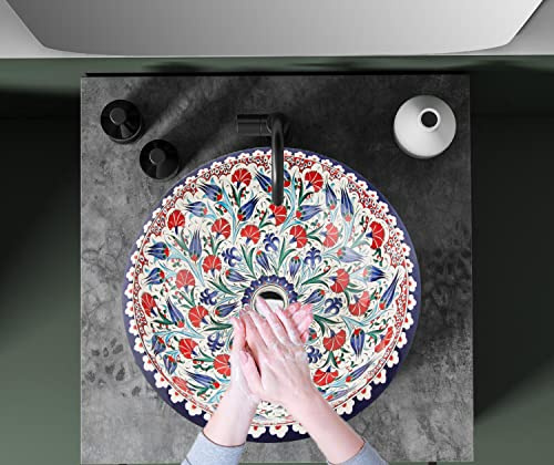 Ceramic Broad Sink Basin, Feel The Art, Bathroom drop-in sink, Countertop Washbasin, Handmade pottery washstand, Handcraft Interior, Remodel (Diameter: 50 Cm - 20)