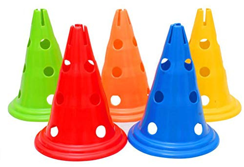EMUKOEP 5 Coni da Allenamento per Calcio, Barra Conica per Ostacoli, Segnaletica per Secchio, Barriera con Fori (Colore Assortito)