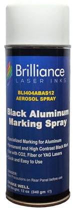 Brilliance Laser Inks 12 Oz Aluminum Laser Marking Spray - Black, Anti Clog Permanent Metal Engraving Aerosol Compatible with Fiber, YAG, Diode, and CO2 Engraver Machine