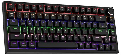 Newmen GM326 75% Percent Mechanical Keyboard,Wired Mini Backlit Hot Swappable Gaming Mechanical Keyboard with Knob,82 Keys Anti-Ghosting Compact Black Gaming Keyboards for PC Win Mac,Red Switch